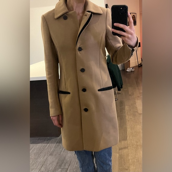 THEORY - camel wool jacket with leather detailing (size medium) - Picture 3 of 7